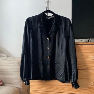 100% silk vintage collared black button down shirt